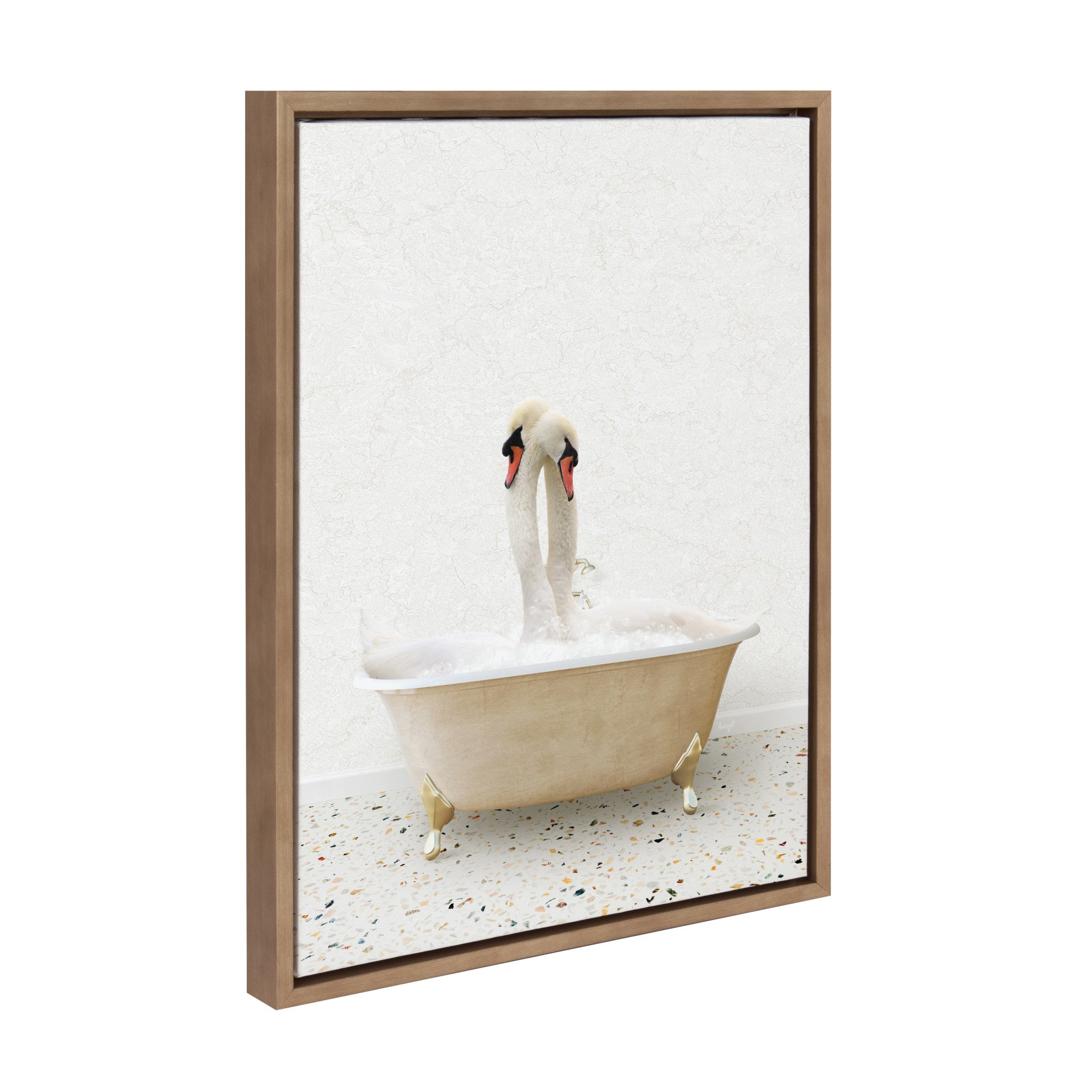 Sylvie Swans Hugging in Terrazzo Bath framed canvas art by Amy Peterson Art Studio, gold frame