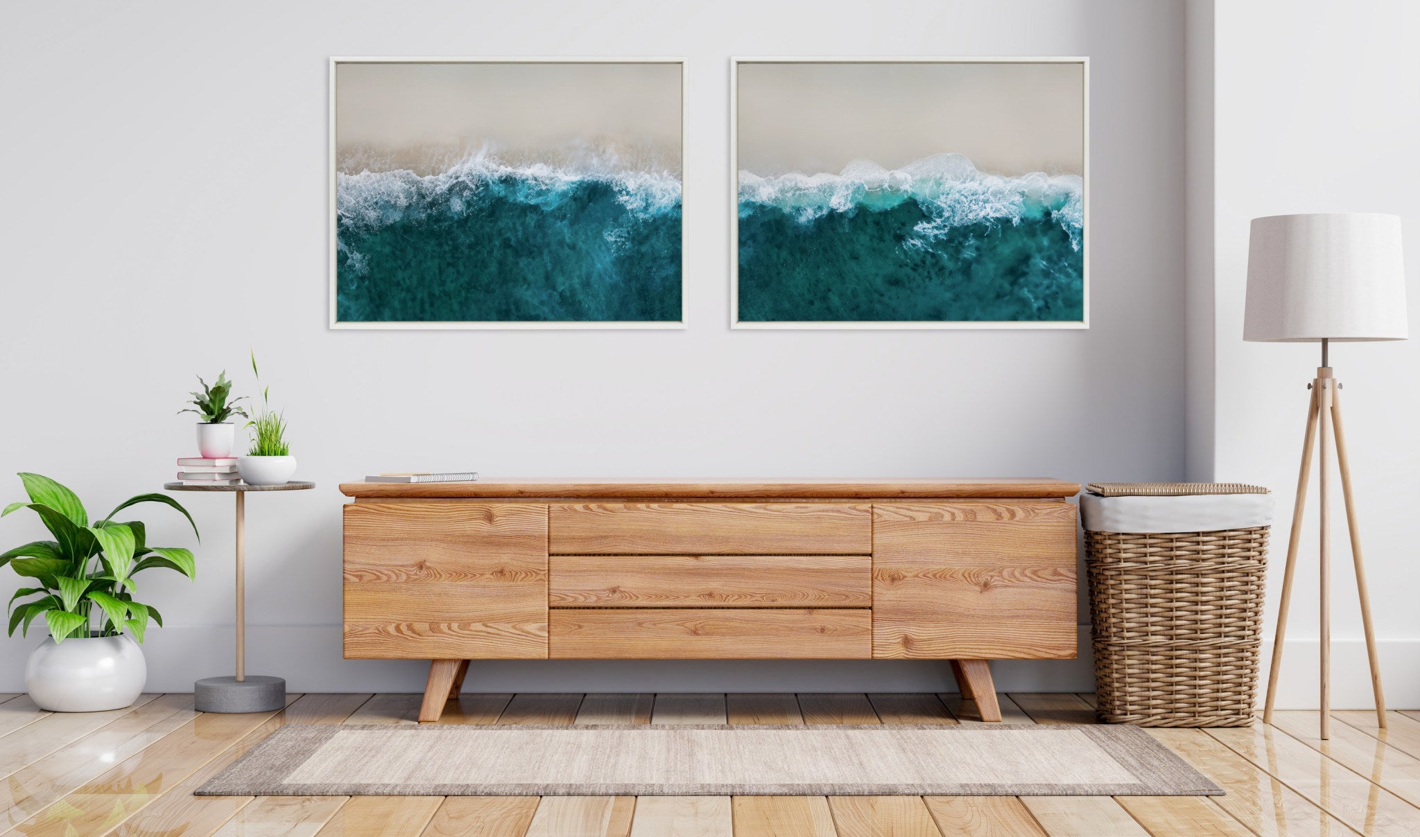 Sylvie Waves Crashing on the Beach 1 and 2 Framed Canvas Art Set by The Creative Bunch Studio
