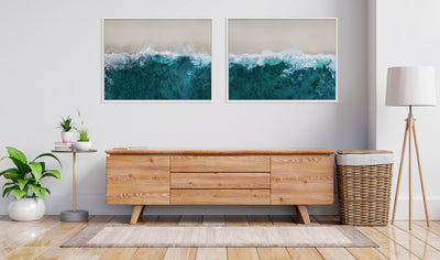 Sylvie Waves Crashing on the Beach 1 and 2 Framed Canvas Art Set by The Creative Bunch Studio
