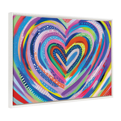 Sylvie Beaded EV Heart Burst 1 vintage beaded framed floating canvas wall art with vibrant heart burst design
