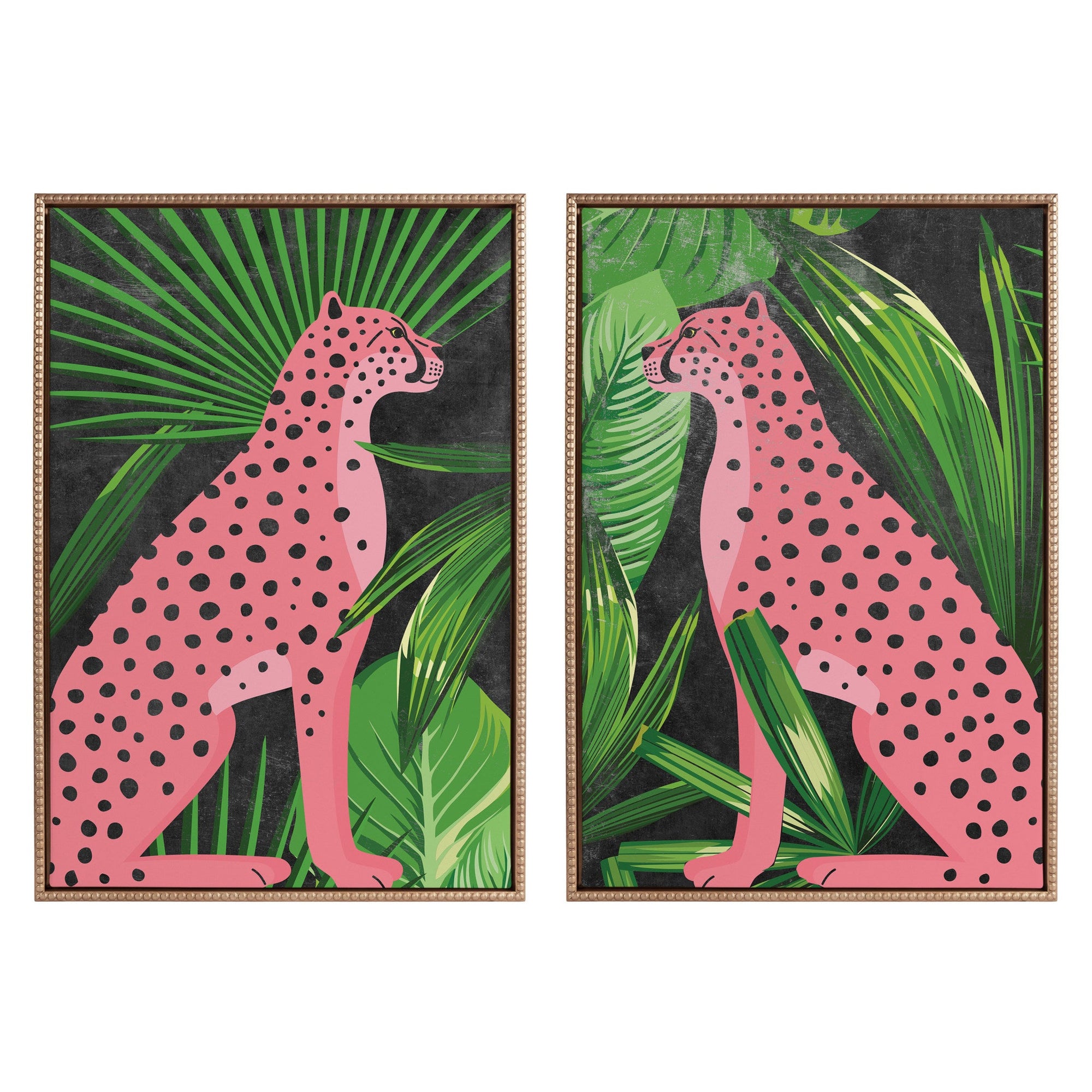 Sylvie Beaded NC Cheetah Jungle Two-Piece Framed Canvas Art Set showing jungle cheetah artwork