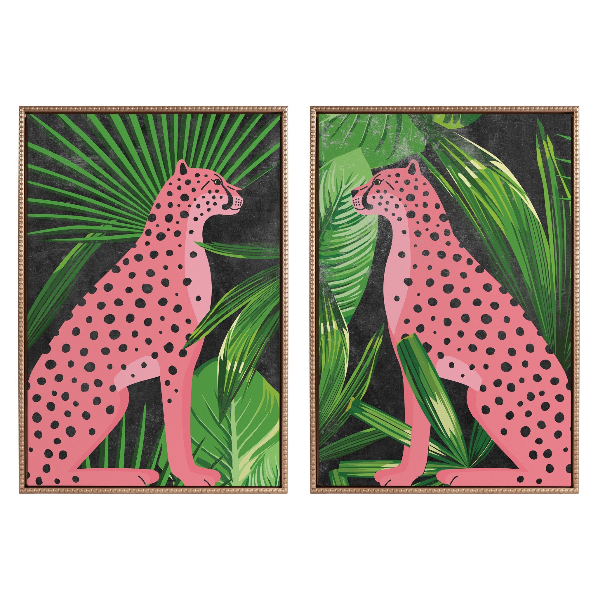Sylvie Beaded NC Cheetah Jungle Two-Piece Framed Canvas Art Set showing jungle cheetah artwork