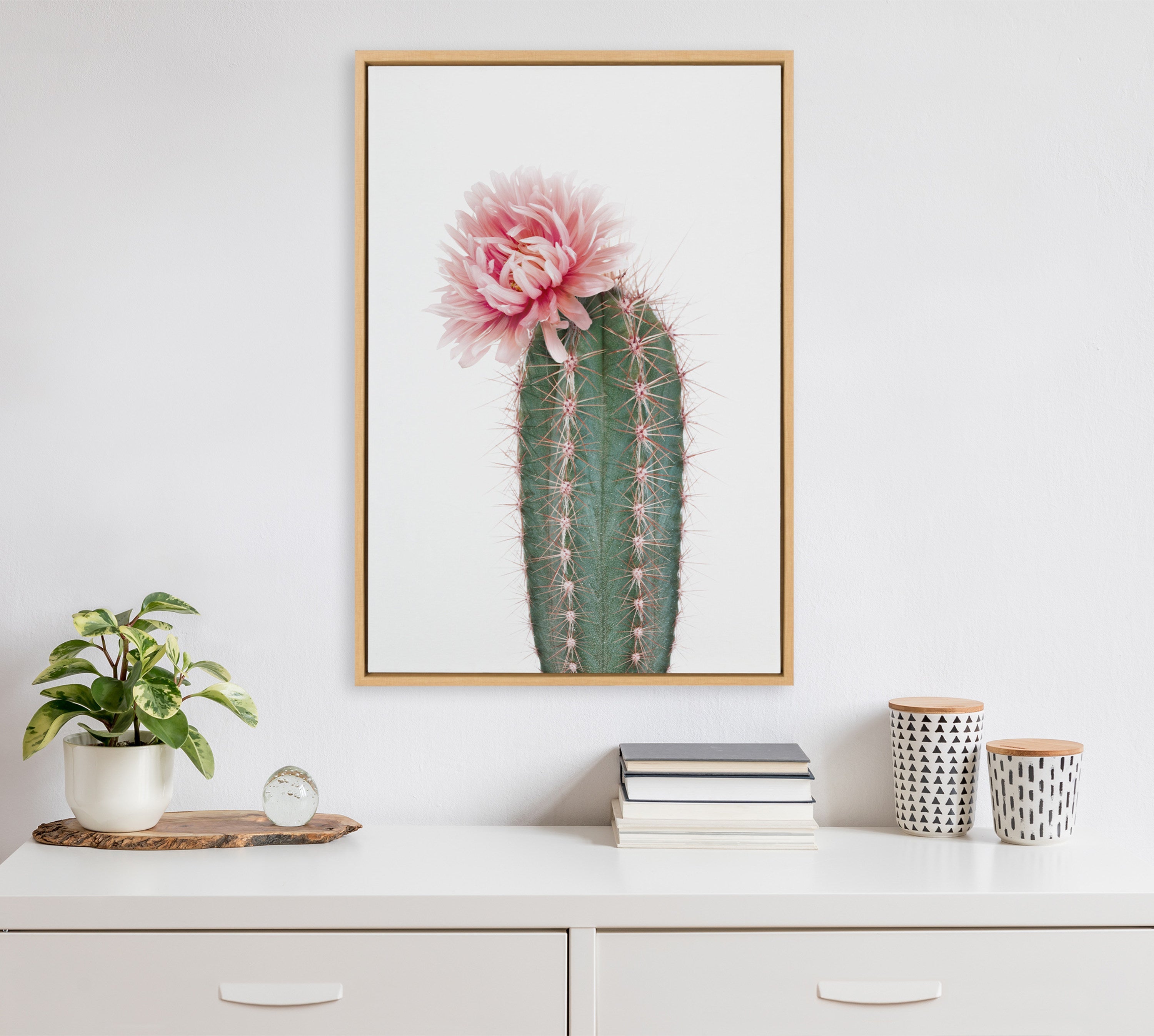Sylvie Pink Cactus Flower Framed Canvas by Amy Peterson Art Studio