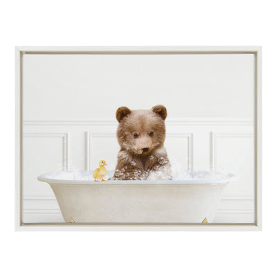 Sylvie Bear Cub In Bubble Bath Neutral Style Framed Canvas by kateandlaurel - product image 8 for Resin Society