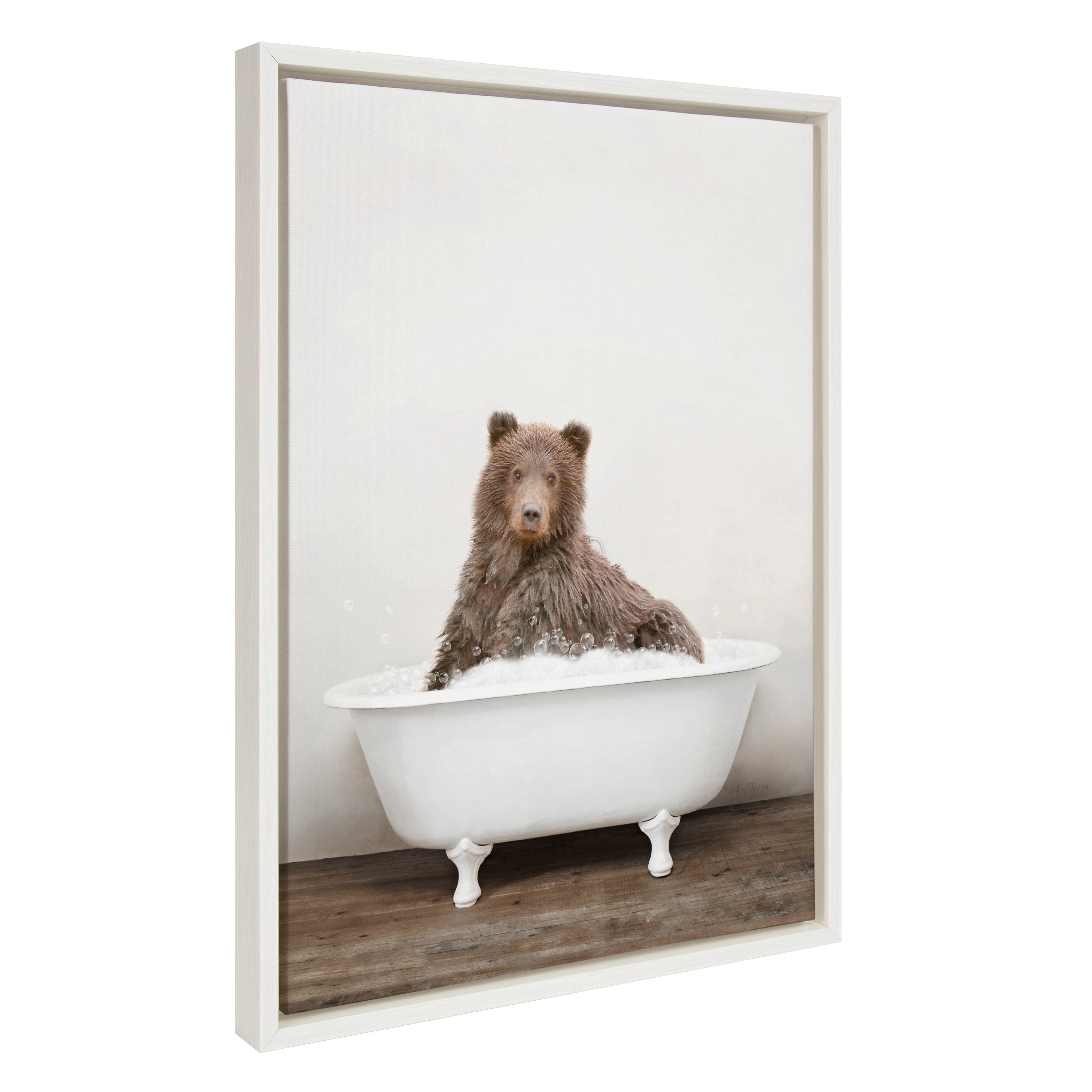 Sylvie Bear Rustic Bubble Bath Framed Canvas by kateandlaurel - product image 7 for Resin Society