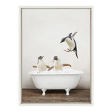 Sylvie Penguins Playing in Rustic Bath Framed Canvas by kateandlaurel - product image 2 for Resin Society