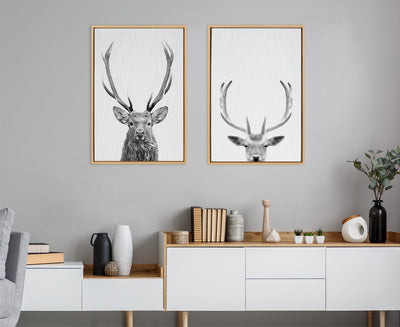 Sylvie The Red Deer BW Framed Canvas by Simon Te of Tai Prints