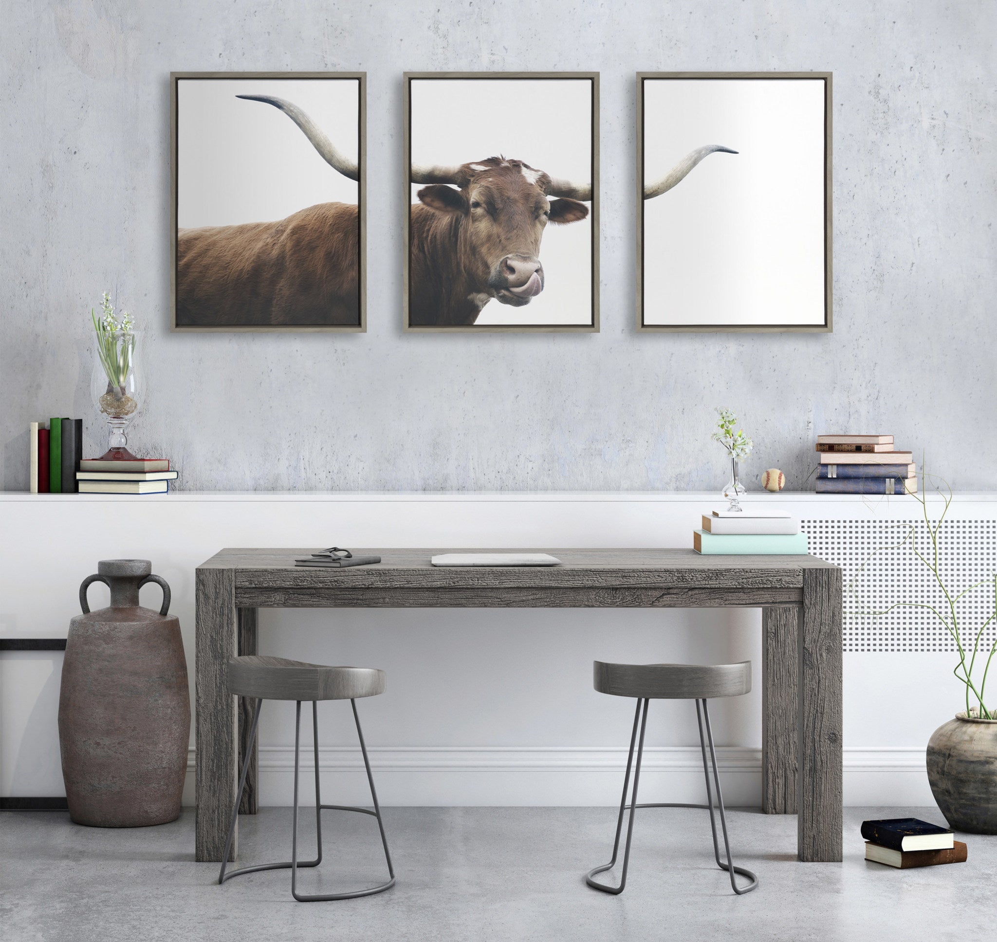 Sylvie Texas Longhorn Cow Lick 1 2 3 Framed Canvas by kateandlaurel - product image 5 for Resin Society