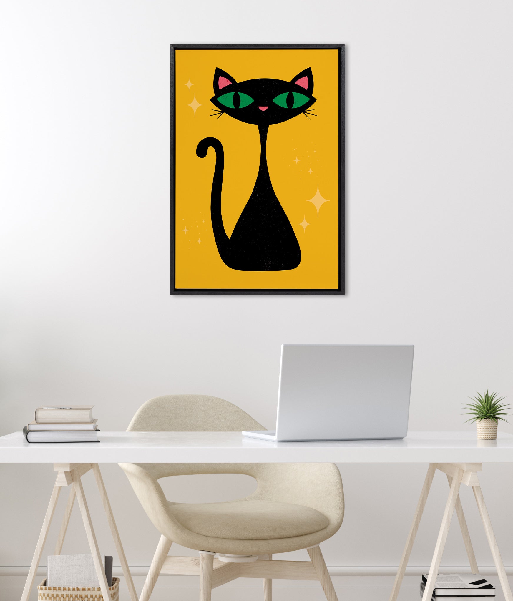 Sylvie Retro Cat Framed Canvas by Carrie Cantwell