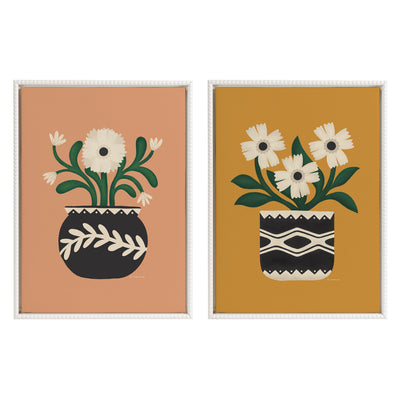 Sylvie Beaded Folk Flowers Gold and Terra Framed Canvas Art Set by Carey Copeland