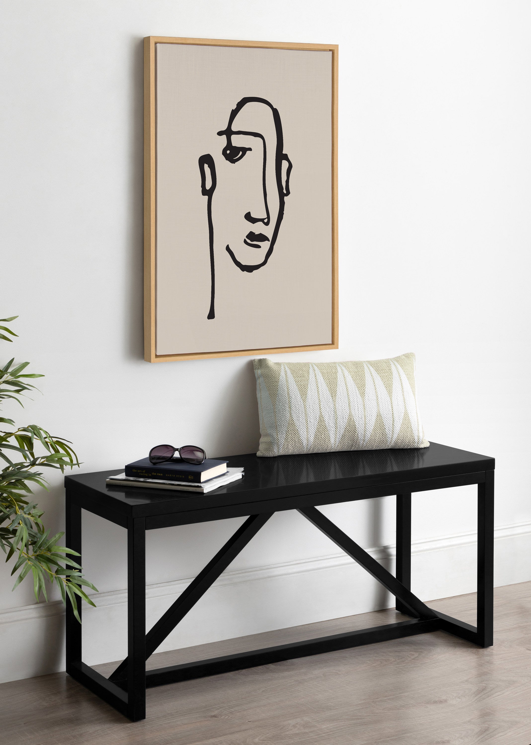 Sylvie Minimalist Neutral Line Art Drawing Face Framed Canvas by kateandlaurel - product image 4 for Resin Society