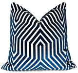 Vanderbilt Velvet Pillow Cover in Navy Blue from multiple angles showing velvet texture and zipper detail