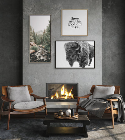 Sylvie Bison in Snow Black and White Framed Canvas by Amy Peterson Art Studio