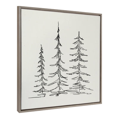 Sylvie Minimalist Evergreen Trees Sketch Framed Canvas