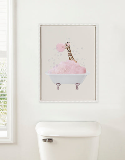 Sylvie Beaded Giraffe Taking a Bath Framed Canvas by July Art Prints