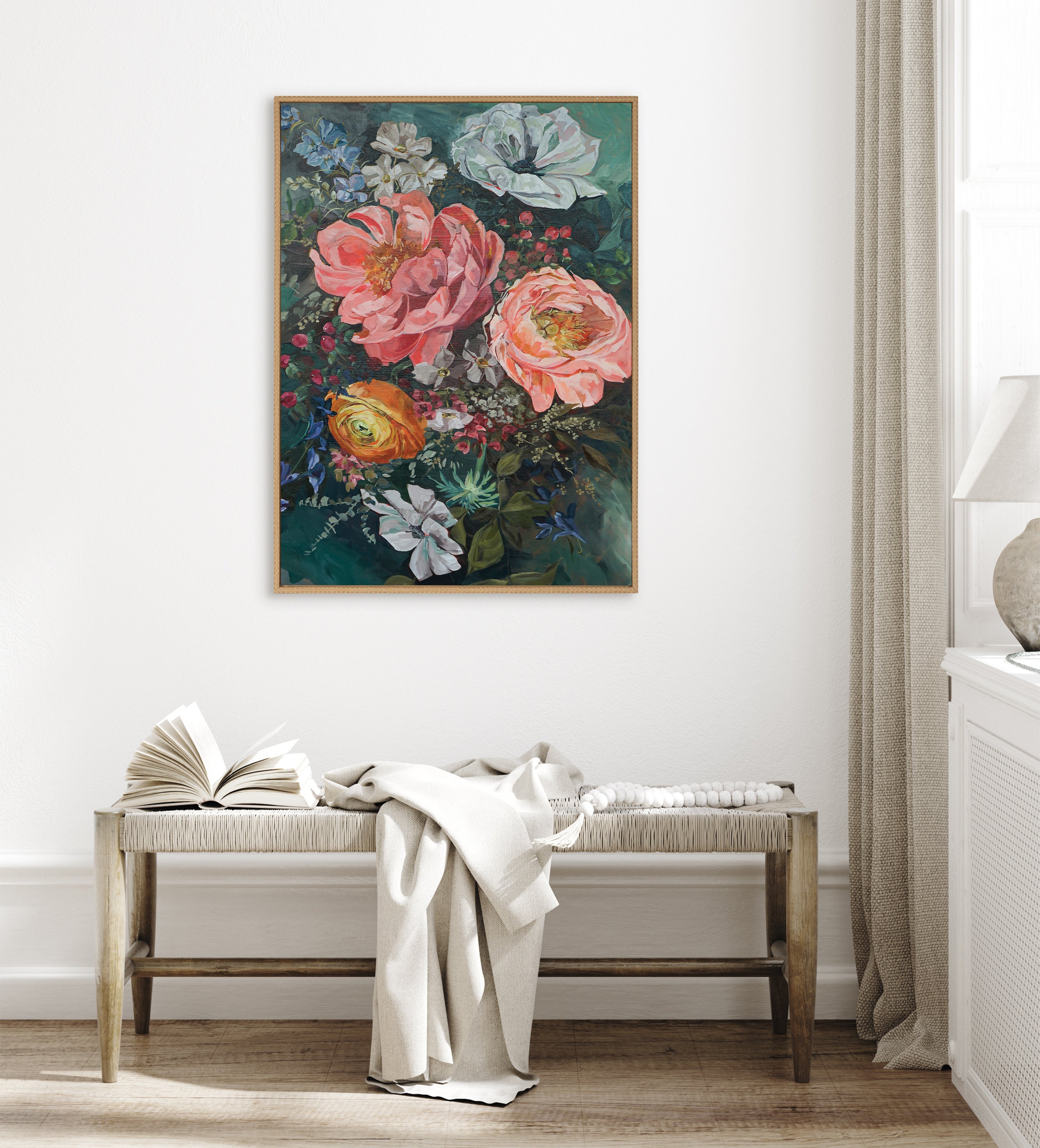 Sylvie Beaded AQ Peony Bouquet Framed Canvas by Annie Quigley