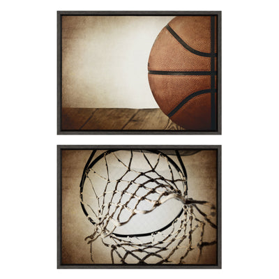 Sylvie Vintage Half Basketball and Vintage Basketball Net Framed Canvas Art Set