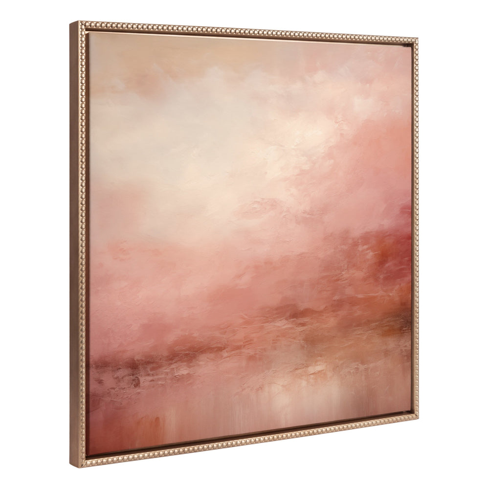 Sylvie Beaded Tonal Abstract Pink Beach Framed Canvas featuring sun-kissed pink and peach ombre hues with vintage gold beaded frame