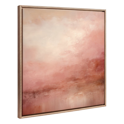 Sylvie Beaded Tonal Abstract Pink Beach Framed Canvas featuring sun-kissed pink and peach ombre hues with vintage gold beaded frame