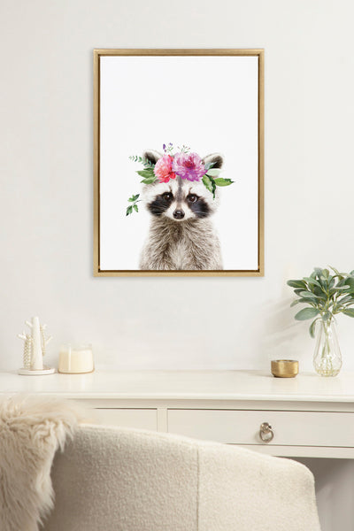 Sylvie Flower Crown Raccoon Framed Canvas by Amy Peterson Art Studio