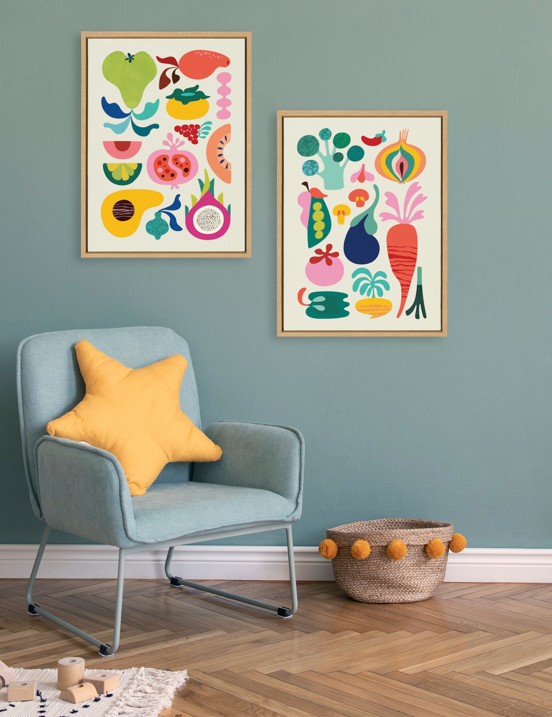 Sylvie Modern Fruits and Modern Veggies Framed Canvas Art Set by Rachel Lee of My Dream Wall