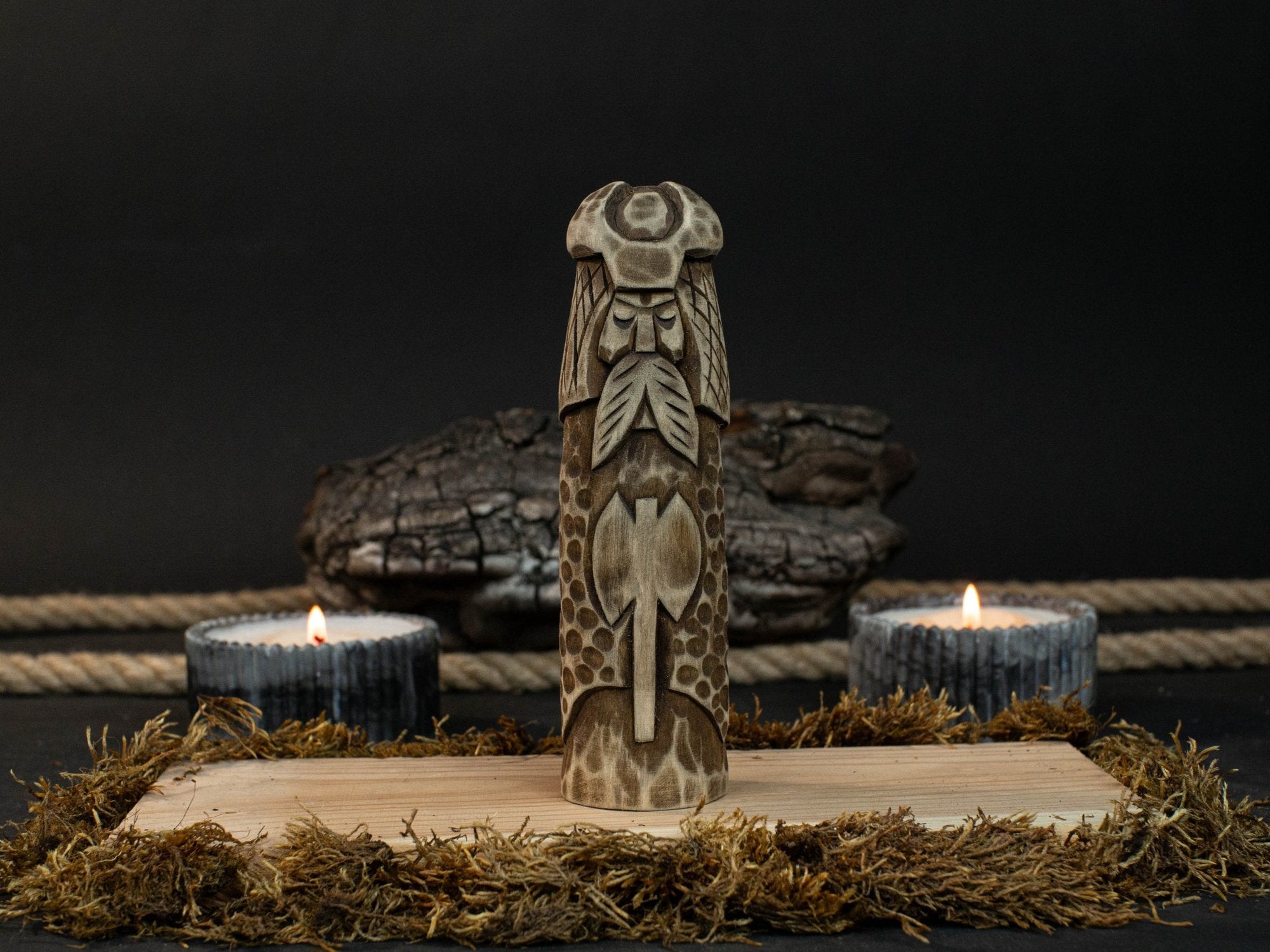 Hand-carved wooden Vidar figurine 14 cm tall representing Norse god of vengeance