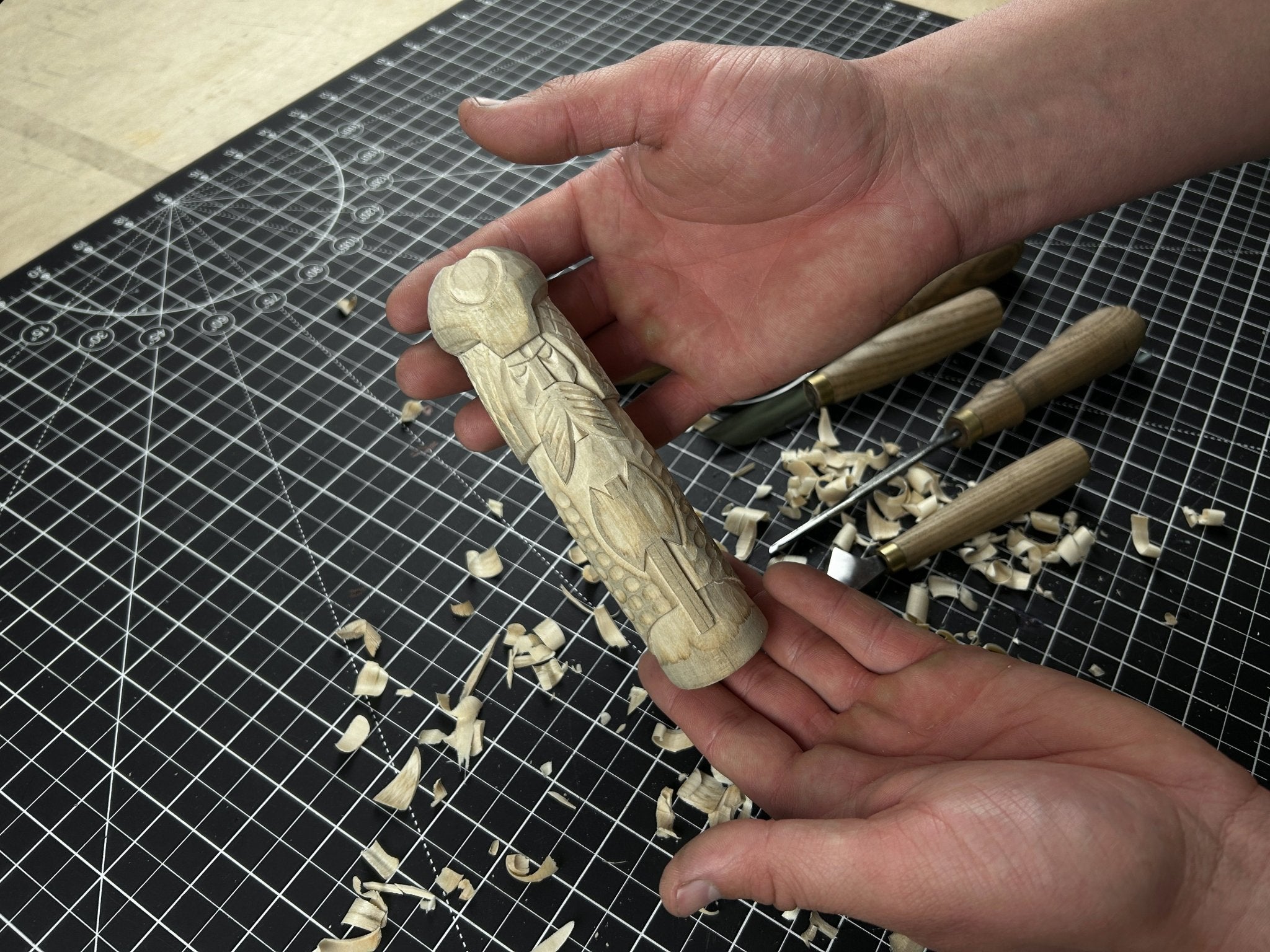 Hand-carved wooden Vidar figurine 14 cm tall representing Norse god of vengeance