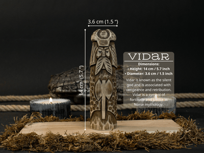Hand-carved wooden Vidar figurine 14 cm tall representing Norse god of vengeance
