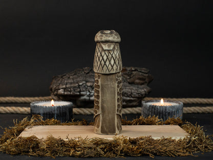 Hand-carved wooden Vidar figurine 14 cm tall representing Norse god of vengeance