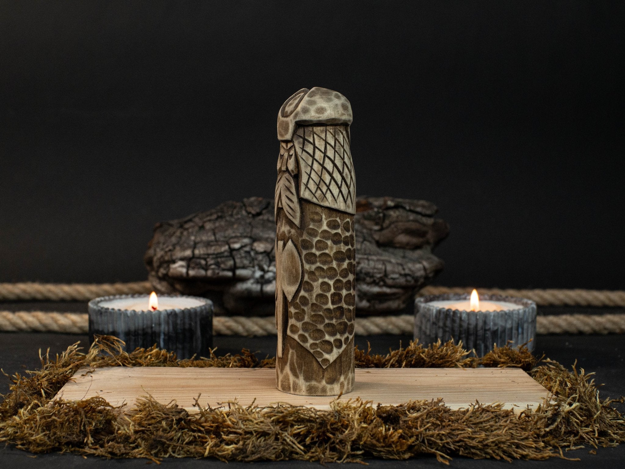 Hand-carved wooden Vidar figurine 14 cm tall representing Norse god of vengeance