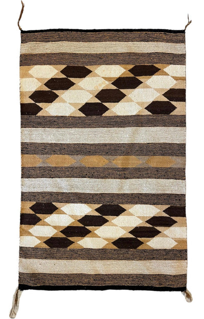 Vintage Native American Navajo Rug 33 x 50 inches with intricate hand-knotted wool design and fringe edging