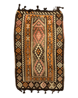 Vintage Persian Tribal Qashqai Kilim Rug with geometric patterns in natural colors