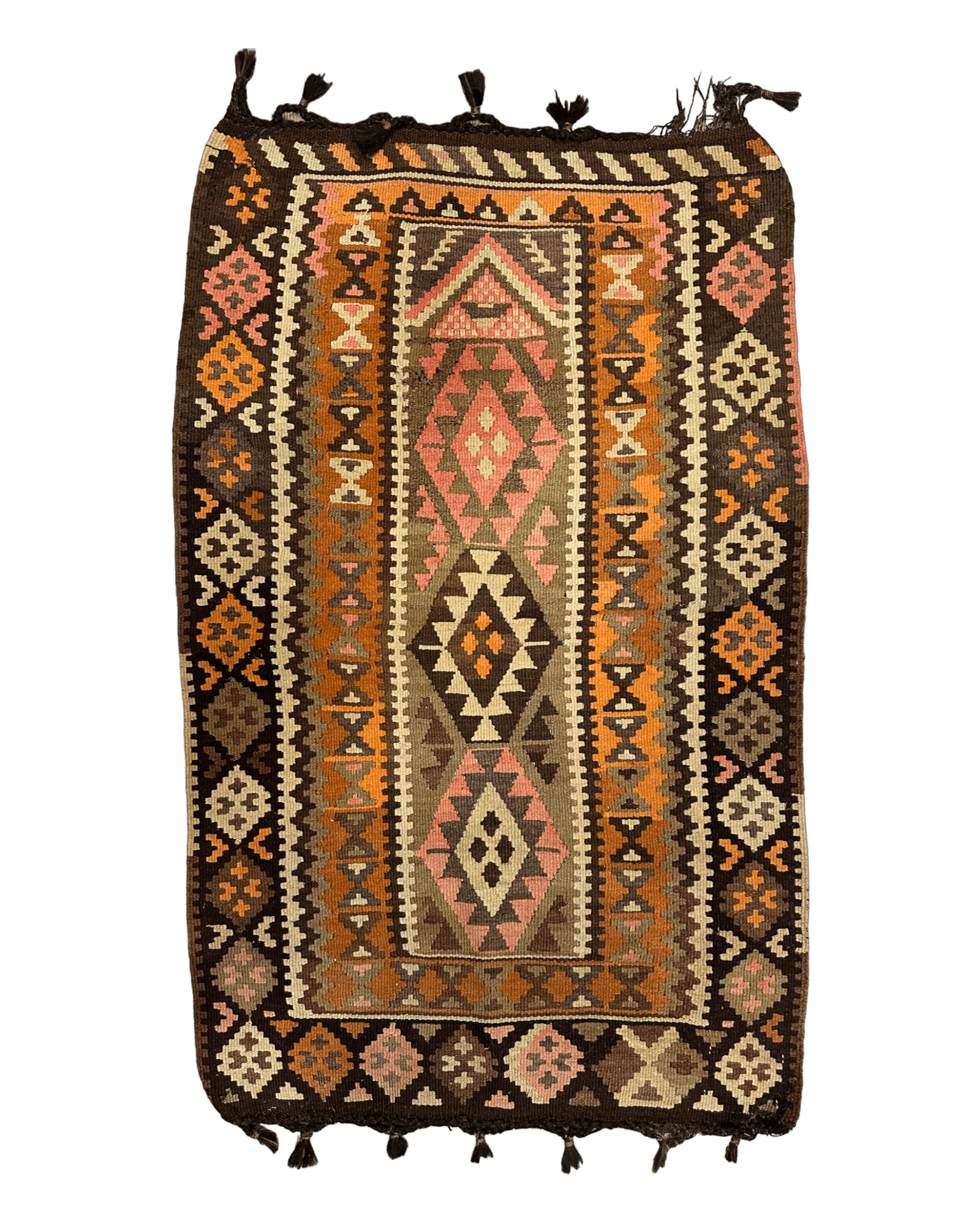 Vintage Persian Tribal Qashqai Kilim Rug with geometric patterns in natural colors
