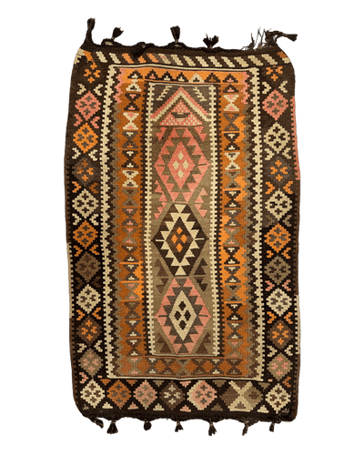 Vintage Persian Tribal Qashqai Kilim Rug with geometric patterns in natural colors