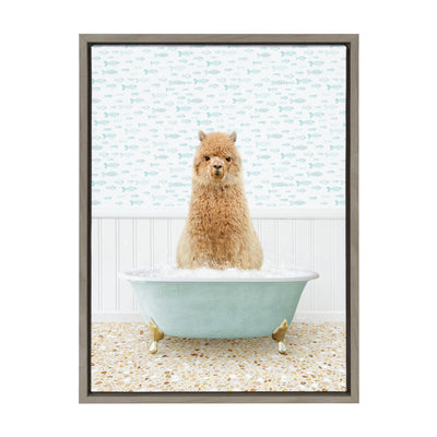 Sylvie Alpaca in Little Fish Bath Framed Canvas by Amy Peterson Art Studio