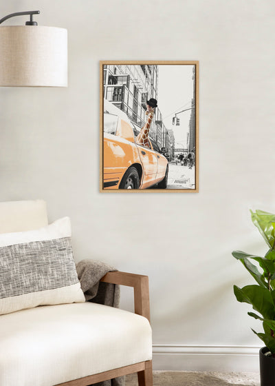 Sylvie Giraffe in New York Framed Canvas by July Art Prints