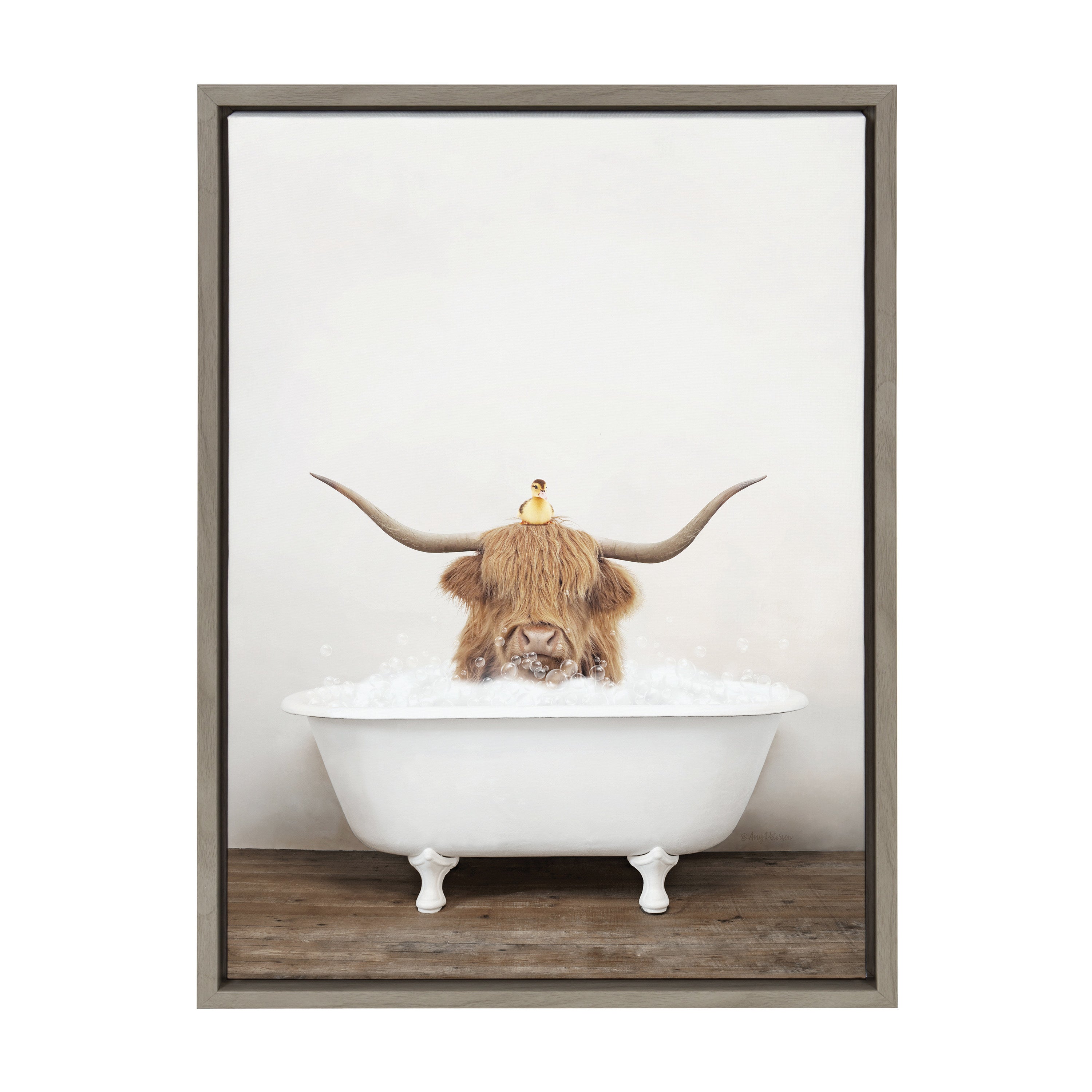 Sylvie Highland Cow and Duckling in Rustic Bath Framed Canvas by kateandlaurel - product image 14 for Resin Society
