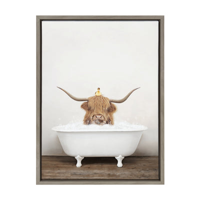 Sylvie Highland Cow and Duckling in Rustic Bath Framed Canvas by kateandlaurel - product image 14 for Resin Society