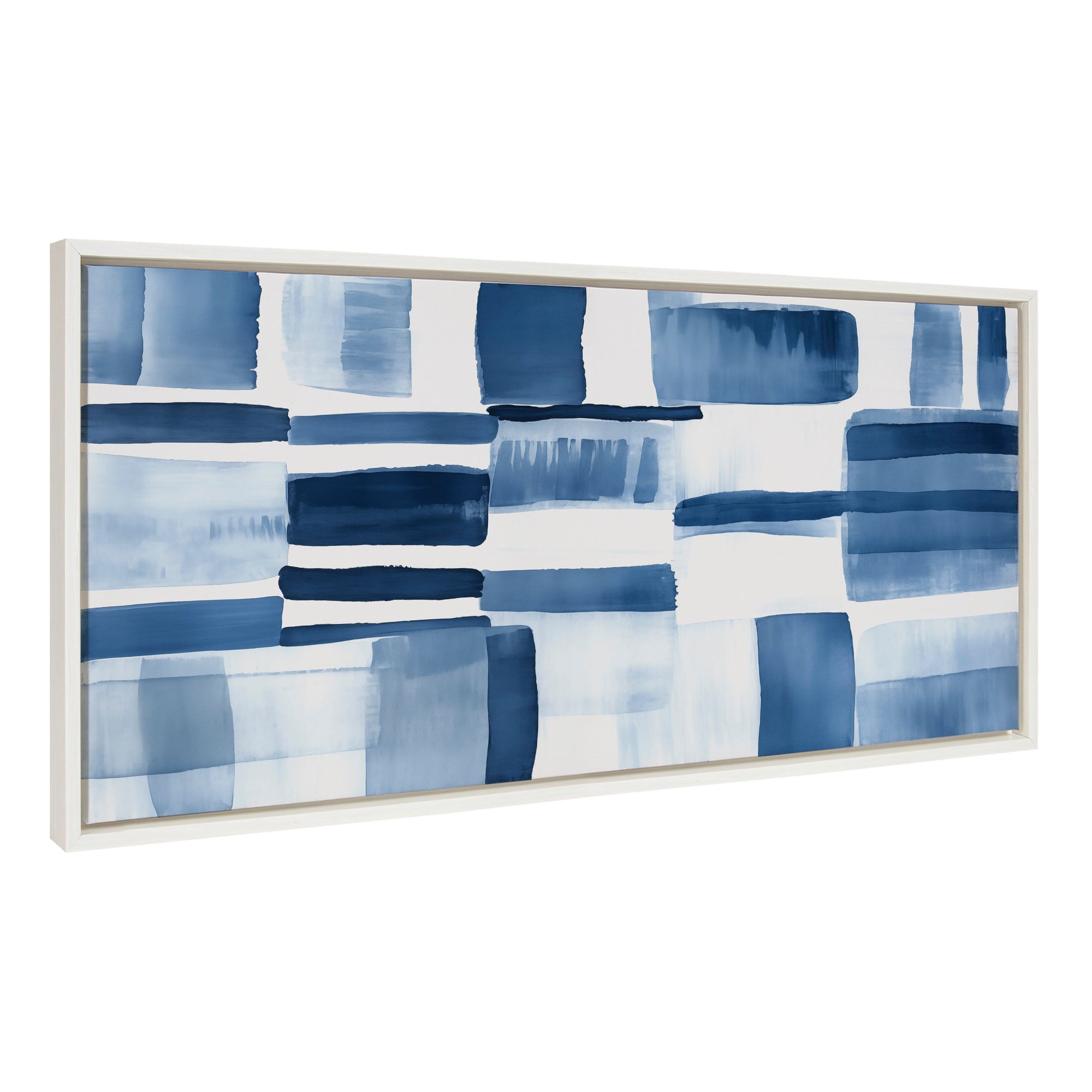 Sylvie Coastal Abstract Framed Canvas artwork by Amy Lighthall featuring abstract coastal elements in a white floating frame