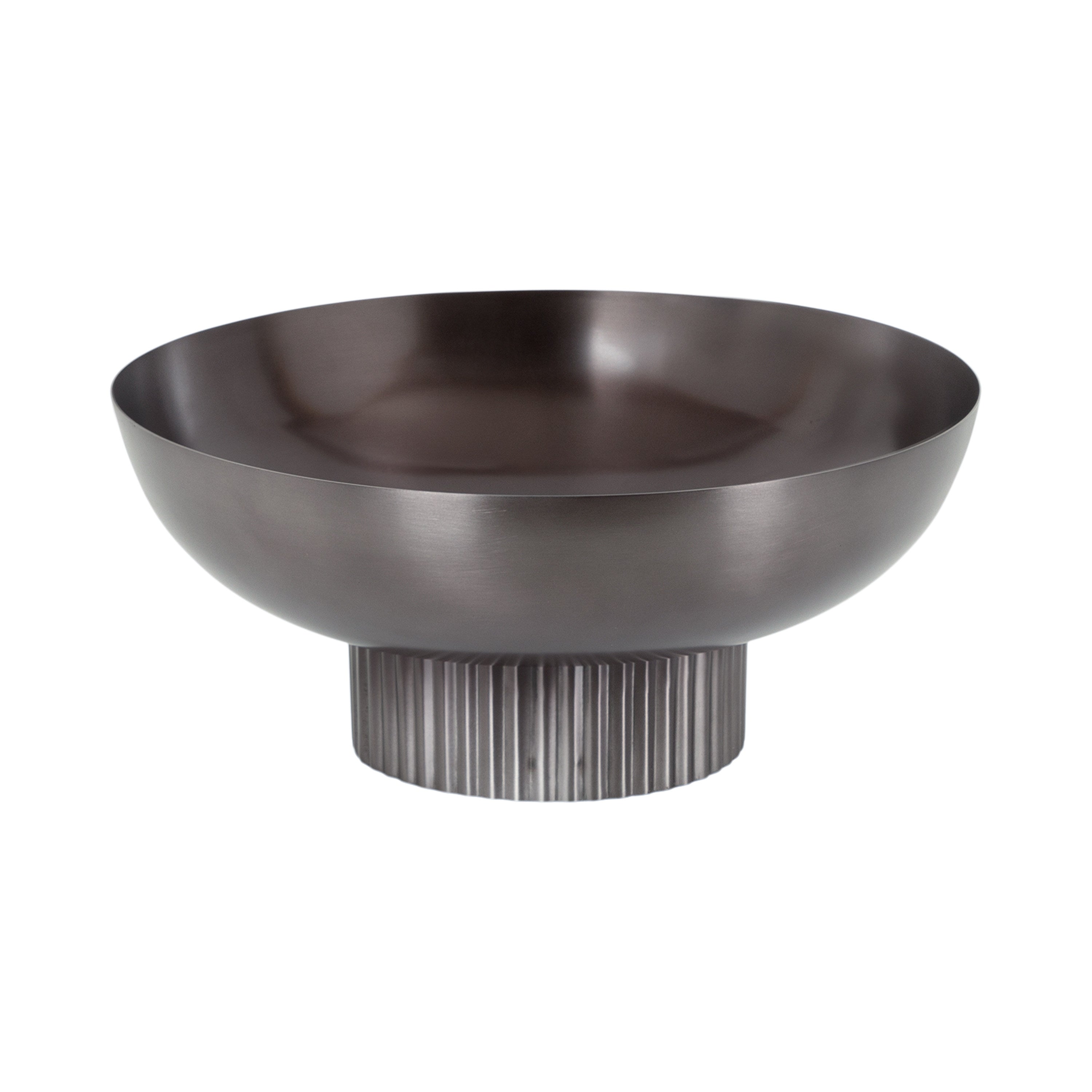 Kate and Laurel Rooks Ribbed Metal Bowl in gold finish on a light surface