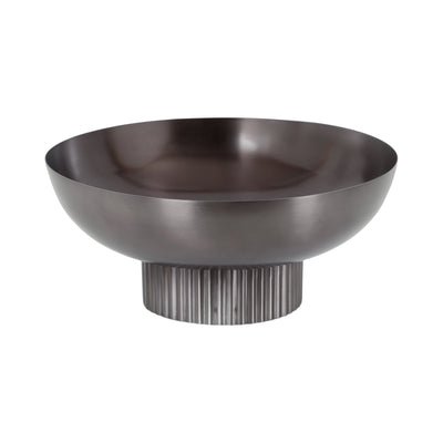 Kate and Laurel Rooks Ribbed Metal Bowl in gold finish on a light surface