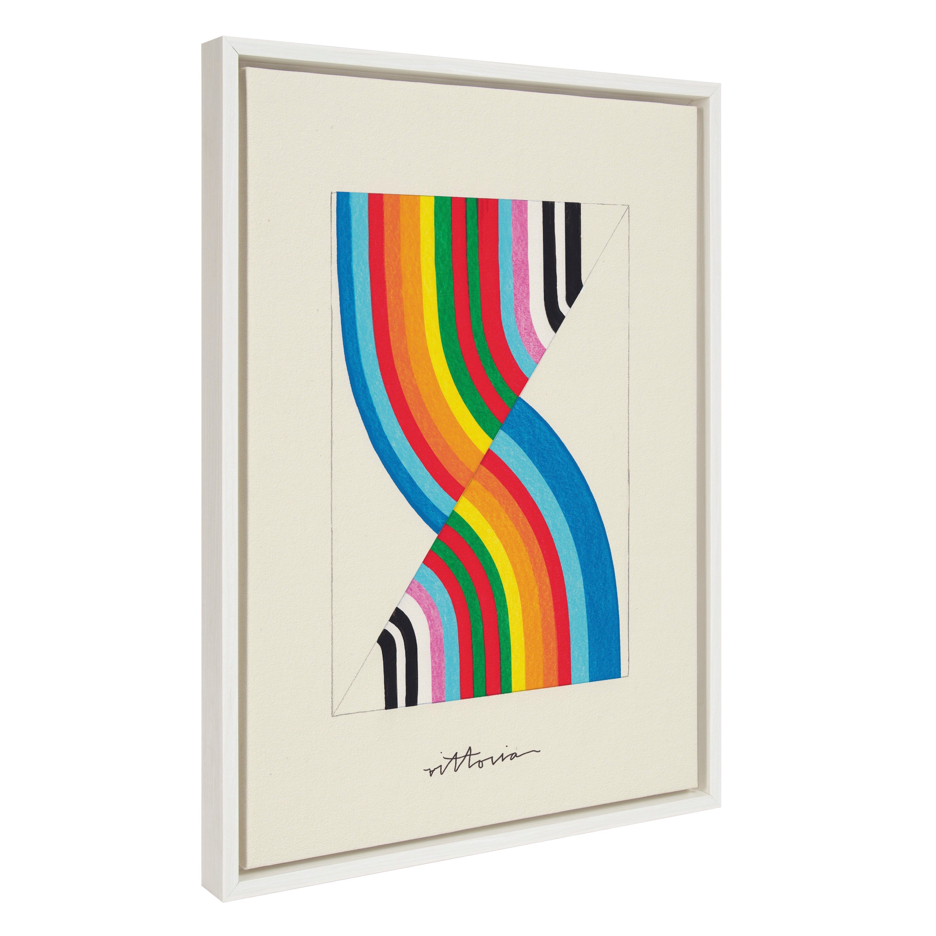 Framed floating canvas art titled 'Its Always an Almost' by Amber Vittoria showing bold color shapes