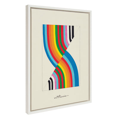 Framed floating canvas art titled 'Its Always an Almost' by Amber Vittoria showing bold color shapes