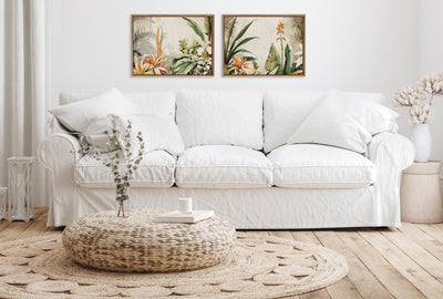 Sylvie Beaded Retro Jungle Botanical 1 and 2 Framed Canvas Art Set by The Creative Bunch Studio