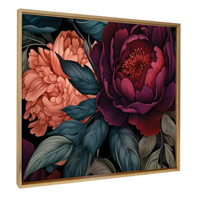Sylvie Dark Academia Floral in Rich Jewel Tones Framed Canvas by The Creative Bunch Studio