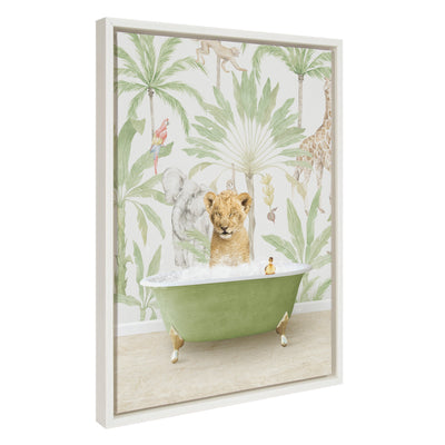 Sylvie Lion Cub in Wild Safari Bath Framed Canvas by Amy Peterson Art Studio