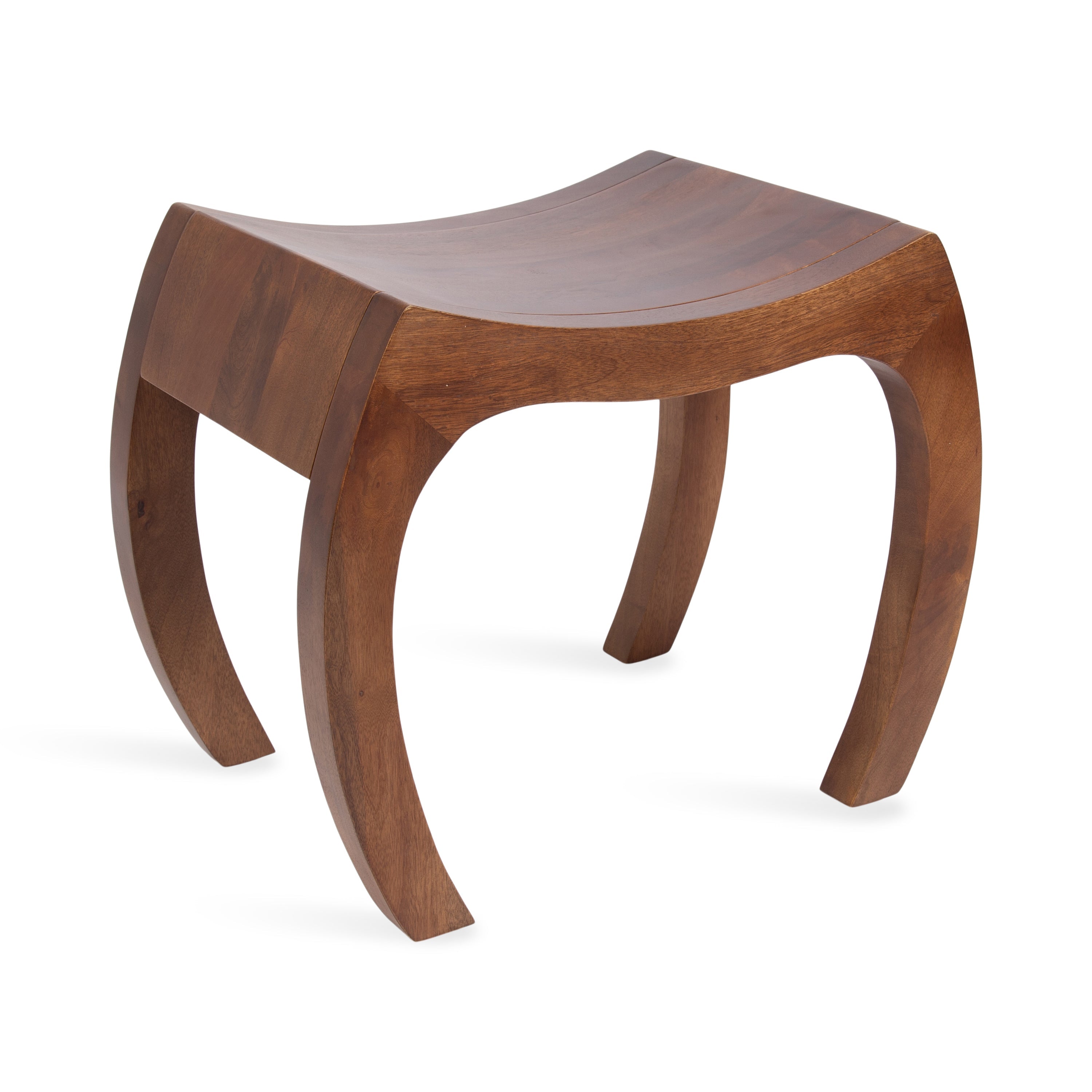 Loviisa Wood Ottoman and Vanity Stool in natural wood finish, shown in a modern interior setting