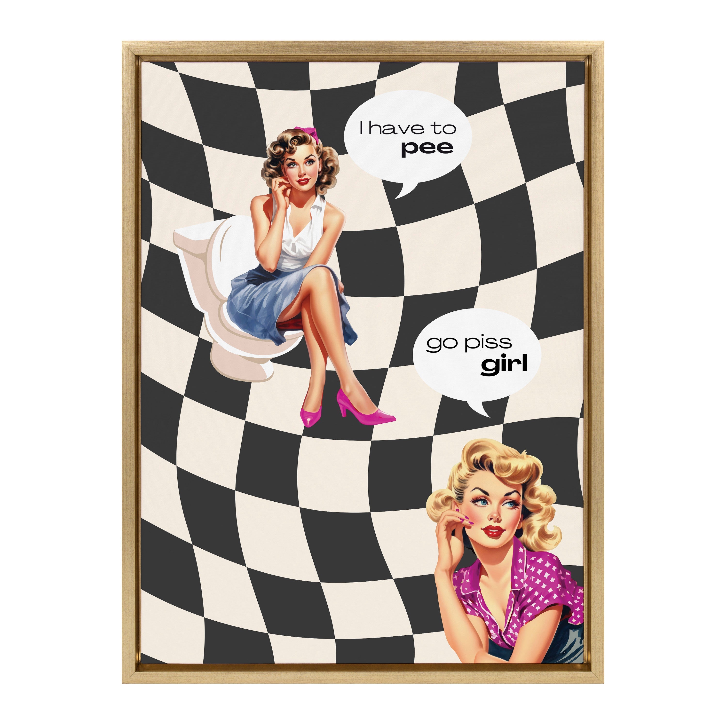 Sylvie Go Piss Girl Black Framed Canvas by Honey Island Studio