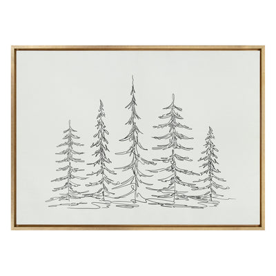 Sylvie Minimalist Evergreen Trees Sketch Framed Canvas