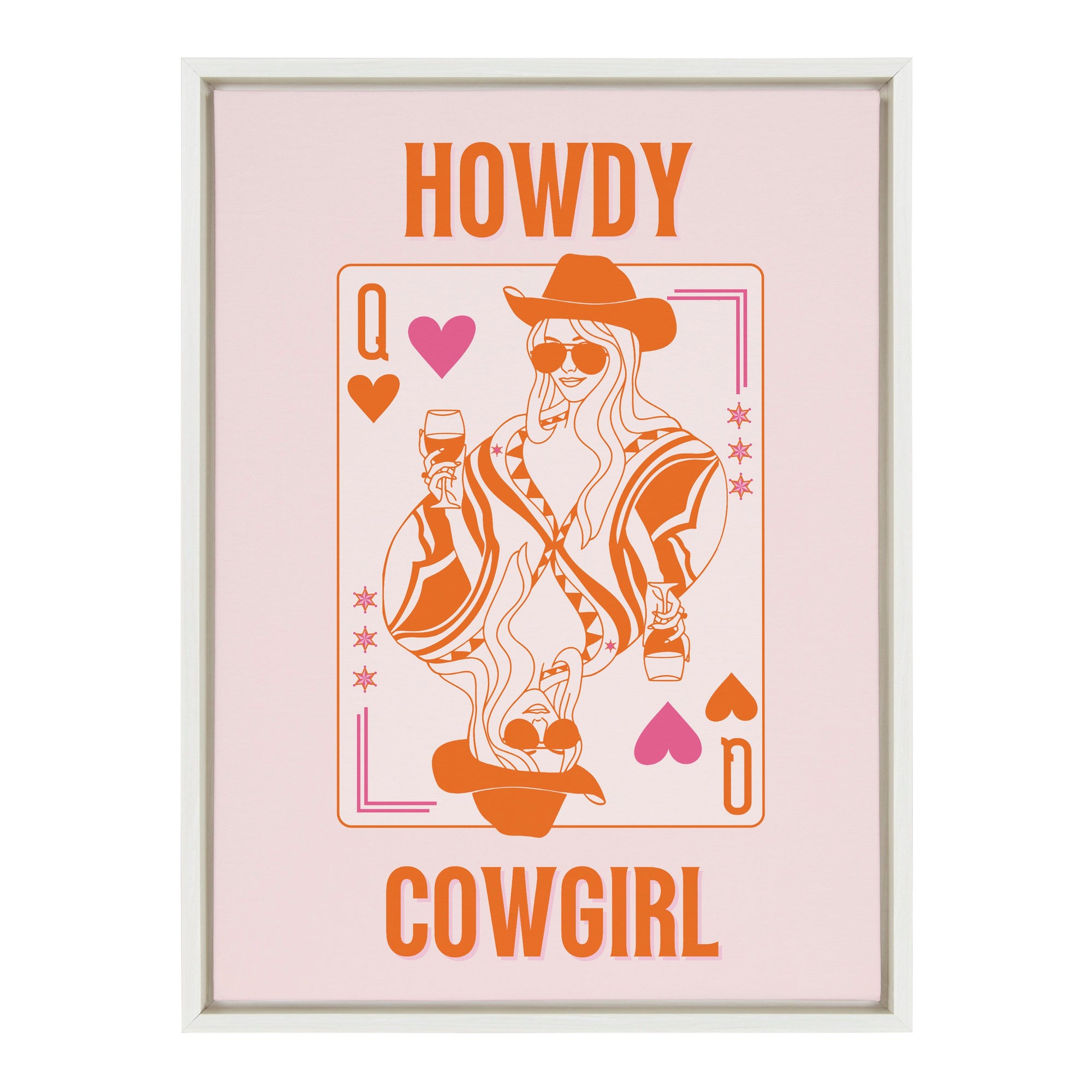 Sylvie Howdy Cowgirl Pink Orange Framed Canvas by Honey Island Studio